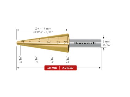 213019 | HSS-XE + TiN-GOLD beschichteter Blechschälbohrer, Durchmesser 3-14 mm, CBN geschliffen, 2 Schneiden