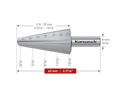 210040 | HSS-XE Blechschälbohrer, Durchmesser 8-20 mm, CBN geschliffen, 2 Schneiden