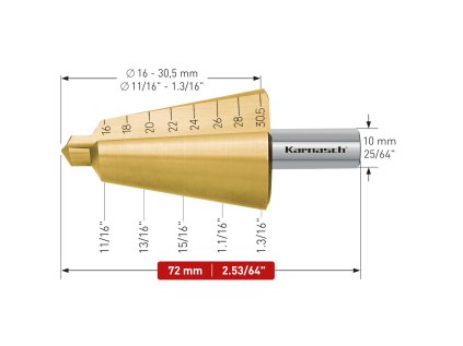 210038 | HSS-XE + TiN-GOLD beschichteter Blechschälbohrer, Durchmesser 16-30,5 mm, CBN geschliffen, 2 Schneiden