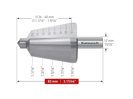 213018 | HSS-XE Blechschälbohrer, Durchmesser 26-40 mm, CBN geschliffen, 2 Schneiden