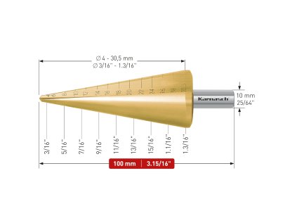213015 | HSS-XE + TiN-GOLD beschichteter Blechschälbohrer, Durchmesser 4-30,5 mm, CBN geschliffen, 2 Schneiden