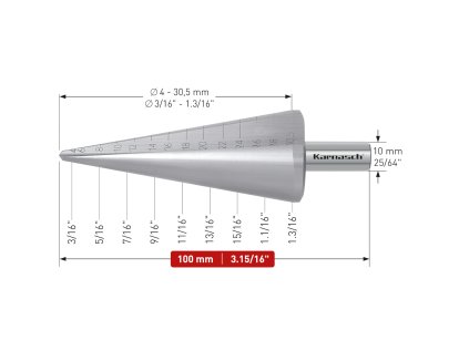 213016 | HSS-XE Blechschälbohrer, Durchmesser 4-30,5 mm, CBN geschliffen, 2 Schneiden