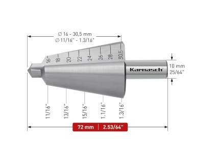 210039 | HSS-XE Blechschälbohrer, Durchmesser 16-30,5 mm, CBN geschliffen, 2 Schneiden