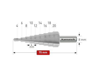213031 | HSS-XE Stufenbohrer, Durchmesser 4-20 mm, CBN geschliffen, gerade genutet mit Kreuzanschliff, 2 Schneiden