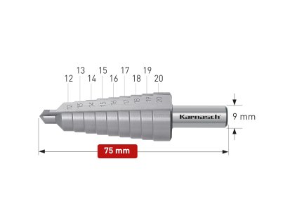 213012 | HSS-XE Stufenbohrer, Durchmesser 12-20 mm, CBN geschliffen, 2 Schneiden