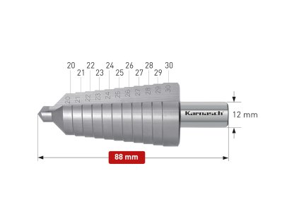 213013 | HSS-XE Stufenbohrer, Durchmesser 20-30 mm, CBN geschliffen, 2 Schneiden