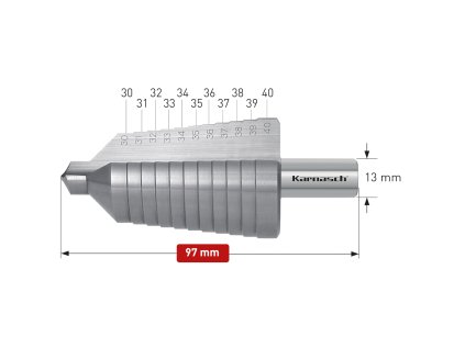 213014 | HSS-XE Stufenbohrer, Durchmesser 30-40 mm, CBN geschliffen, 2 Schneiden