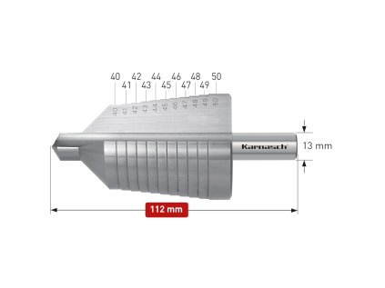 213023 | HSS-XE Stufenbohrer, Durchmesser 40-50 mm, CBN geschliffen, 2 Schneiden