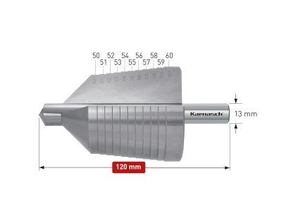 213024 | HSS-XE Stufenbohrer, Durchmesser 50-60 mm, CBN geschliffen, 2 Schneiden