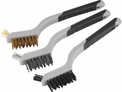 8803901 | Set kleiner Handbürsten mit Kunststoffgriff, 3-reihig, Nylondraht, Edelstahl, Messing – 3 Stück