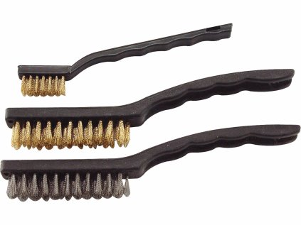 1848 | Set Handbürsten mit Kunststoffgriff, 3-reihig, Draht 2x Stahl gewellt, messingplattiert, 1x Stahl gewellt - 3-teilig