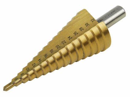 20055 | Stufenbohrer, 2 Schneidkanten für weiche Werkstoffe, Durchmesser 4–32 mm, max. Schnitttiefe 4 mm, Länge 101 mm, Schaft 10 mm, TiC-beschichtet