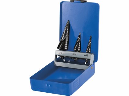 20092 | Sada stupňovitých vrtákov s lámačom triesok a špirálovou drážkou priemer 4-12/4-20/4-32 mm