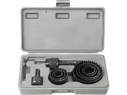 1806 | Sada korunkových vrtákov do dreva 19-64 mm, hĺbka vŕtania 25 mm, stopka priemer 7/10 mm, plastové púzdro