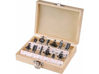 44032 | Frézy profilové s SK plátkami stopka priemer 8 mm - 12-dielna, drevené púzdro