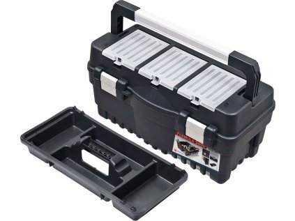 78821 | Kufor na náradie plastový 547x271x278 mm, 3 priehradky na veku, hliníkové zámky