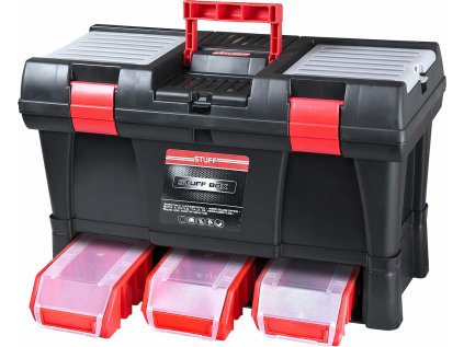 78814 | Kufor na náradie plastový so zásobníkmi 525x256x325 mm, 4 priehradky vo veku, 3 odnímateľné zásobníky