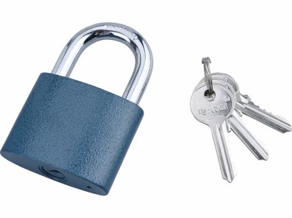 93163 | Zámok visací liatinový, modrý 63 mm, 3 kľúče