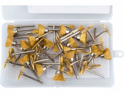 903761 | Rundbürsten Set mit Schaft 45 Stk, Stahldraht vermessingt