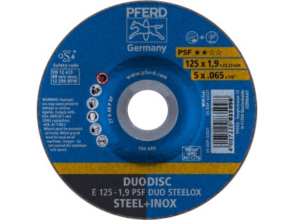 62012630 | Trenn- und Schleifscheibe 125 x 1,9 x 22,23 mm, PSF DUODISC STEELOX