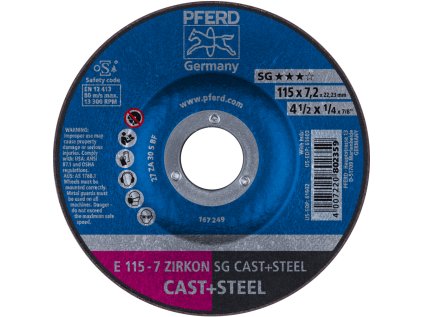 62211747 | Schleifscheibe für Gießereien 115 x 7,2 x 22,23 mm, ZIRKON SG CAST + STEEL