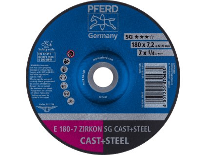 62217628 | Schleifscheibe für Gießereien 180 x 7,2 x 22,23 mm, ZIRKON SG CAST + STEEL