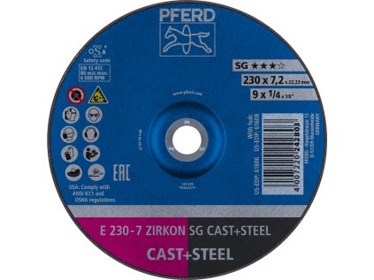 62223628 | Schleifscheibe für Gießereien 230 x 7,2 x 22,23 mm, ZIRKON SG CAST + STEEL