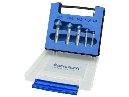 201649 | Set 5 Hartmetall + BLUE-TEC beschichtete Kegelsenker 90 Grad 10,4-12,4-16,5-20,5-25 mm