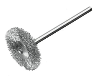 410221 | Miniatúrna rotačná kefa so stopkou priemer 3 mm 16x2x3 mm, 0,10 vysokopevný oceľový drôt, hladký