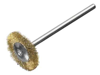 410522 | Miniatúrna rotačná kefa so stopkou priemer 3 mm 19x2x5 mm, 0,10 mosadzný drôt, zvlnený