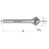 113110005 | K (KSK) - Kegel Frässtift 90° HP-2 3,0x3x3-38 mm, unbeschichtet