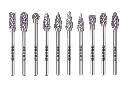 8703810 | Sada karbidových fréz, 10ks, ø6mm, stopka ø3mm, celková délka 50mm