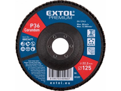 8803471 | Kotouč lamelový šikmý korundový 125x22,2 mm, P36, EXTOL PREMIUM