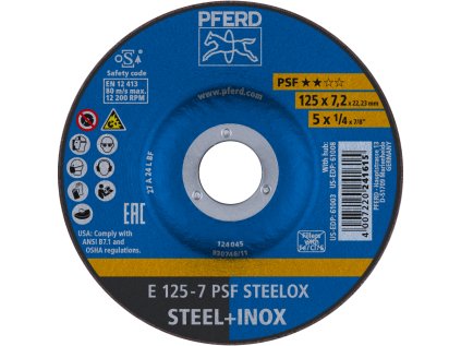 62012640 | Brúsny kotúč 125 x 7,2 x 22,23 mm, PSF STEELOX