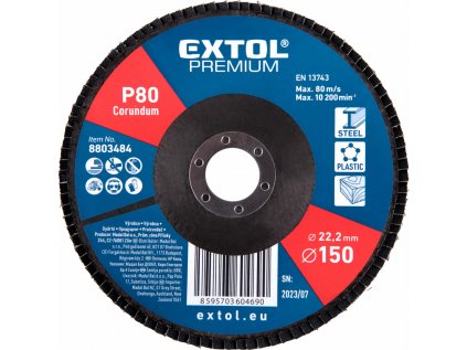 8803484 | Kotúč lamelový šikmý korundový 150x22,2 mm, P80, EXTOL PREMIUM