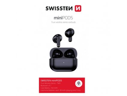 bluetooth tws sluchatka swissten minipods cerna