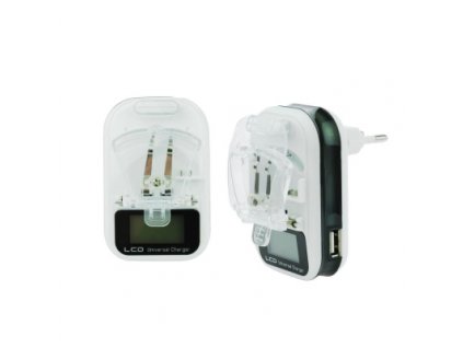Cestovní nabíječ Baterií universál M-LIFE s LCD + USB výstup barva bílá