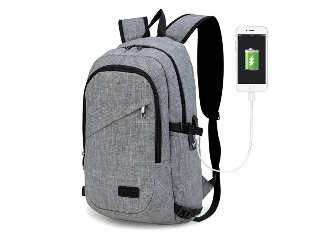 Chytrý batoh nové generace s USB portem - šedý