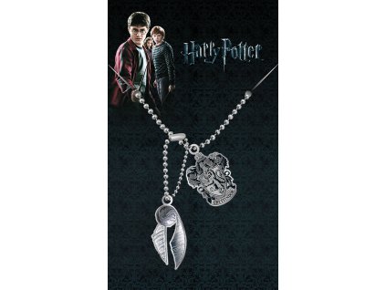 Harry Potter náhrdelník zlatonka a erb Nebelvír