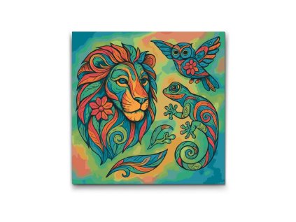 Lev, sova, chameleón malovanie podla cisel s ramom