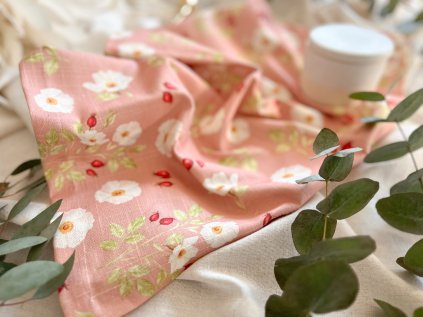 Lněná utěrka Šípková růže