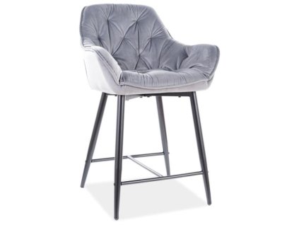 Barová židle Cherry Velvet II, šedá / černá (Barva šedá)