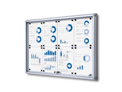Interiérová informační vitrína s posuvnými dveřmi 8 x A4 - plechová záda, hliník (Barva hliník)