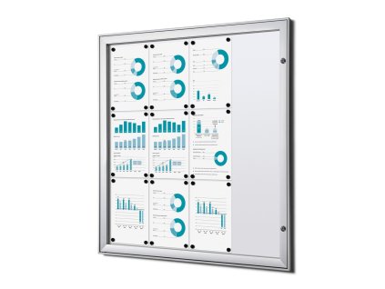 Interiérová uzamykatelná informační vitrína 12 x A4, protipožární, hliník (Barva hliník)