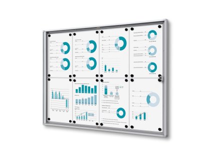 Interiérová informační vitrína Economy 8 x A4 - plechová záda, protipožární, hliník (Barva hliník)