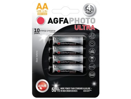Ultra alkalická baterie AgfaPhoto LR06/AA, 1,5 V, blistr 4 ks, alkalická (Barva šedá)