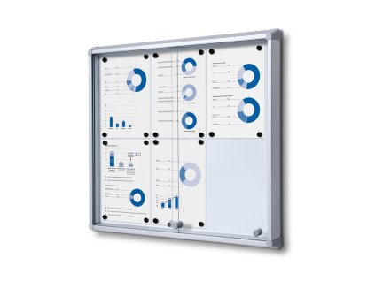 Interiérová informační vitrína s posuvnými dveřmi 6 x A4 - plechová záda, hliník (Barva hliník)