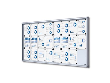 Interiérová informační vitrína s posuvnými dveřmi 24 x A4 - plechová záda, hliník (Barva hliník)