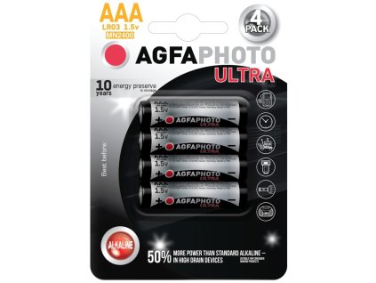 Ultra alkalická baterie AgfaPhoto LR03/AAA, 1,5 V, blistr 4 ks, alkalická (Barva šedá)