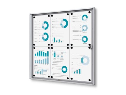 Interiérová informační vitrína Economy 6 x A4 - plechová záda, protipožární, hliník (Barva hliník)